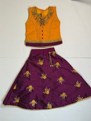 Gulistan Girls Size 18  Embroidered Lehenga Choli Yellow Purple Indian Outfit