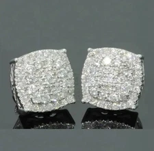 Real 925 Sterling Silver Simulated Men's/Women's Moissanite Square Stud Earrings