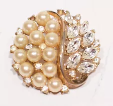Vintage Trifari Pin Faux Pearls + Sparklers Pat. Pend.