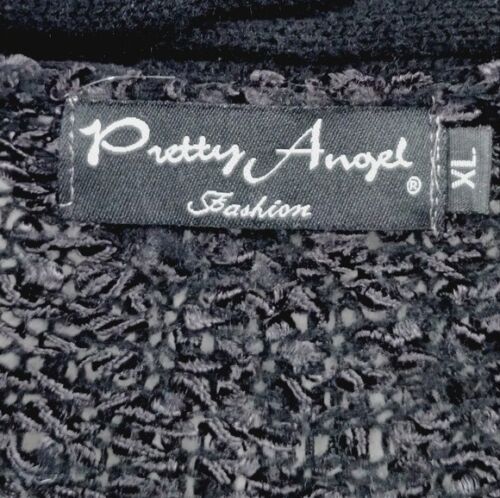 Pretty Angel Black Knit Cardigan Size XL Silk Wool Blend Dolman Sleeve Ruched - Picture 2 of 8