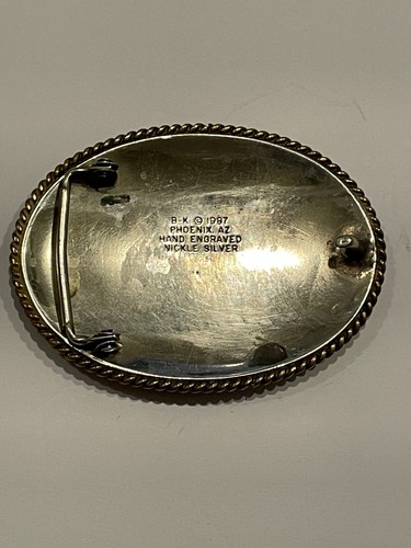 1989 PERENNIAL CHAMPION Hand Engraved Nickel Silver Belt Buckle - Picture 5 of 6