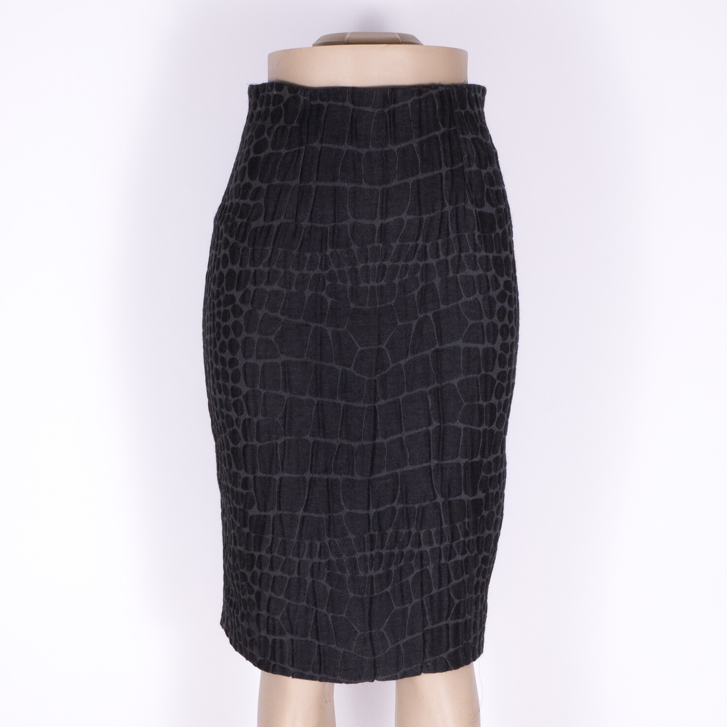 Yves Saint Laurent 2007 Alpaca Silk Blend Crocodile Print Gray Pencil Skirt SZ S
