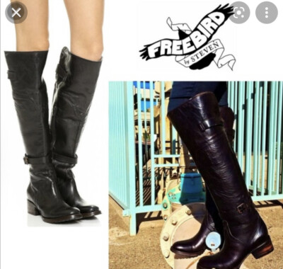 Freebird by Steven QUEBEC OTK Distressed Leather Black Boot Cognac SIZE 6 Rare