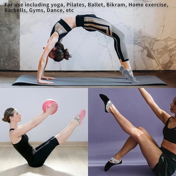 3 pares de calcetines antideslizantes de yoga para mujer Pilates fitness ballet agarre calcetines antideslizantes