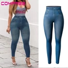 Women Slim High Waist Faux Denim Leggings Jeggings Skinny Pencil Pants Trousers
