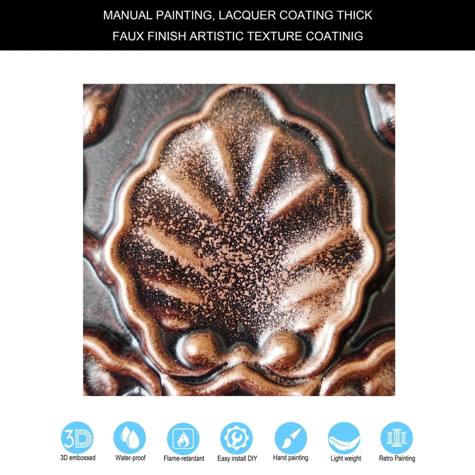 Azulejos de techo de pintura de hojalata sintética PVC 3D paneles de pared PL19 cobre tradicional 10 piezas Foto 4 de 4