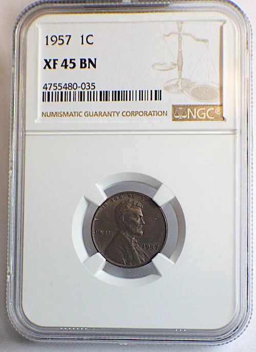 1957 NGC XF 45 BN  LINCOLN WHEAT "ERROR LIBERTY" - Image 2 of 4