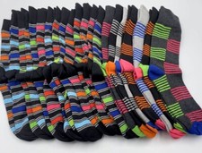 Men's Neon Striped Socks Fits Sizes 8-12 Lot Of 22 Pair