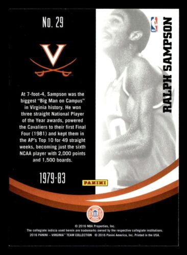 Ralph Sampson 2016 Panini Collegiate Card #29 Virginia Cavaliers - Picture 2 of 2