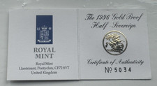 Royal Mint Gold Proof Half Sovereign 1996 COA Only !