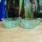 Vintage Depression Glass Green Uranium Creamer Sugar Reactive Set