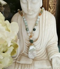 GRADE A JADE NECKLACE WITH HAND CARVED PENDANT 14K GOLD FILLED BEADS