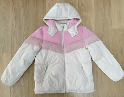 Brandneu mit Etikett Mädchen George gummierte Kapuze gepolsterte Reißverschlussjacke GRÖSSE 12-13 JAHRE rosa cremefarben