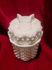 Vintage Fenton Hobnail White  Milk Glass Jar Candy Dish Butterfly Lid Vanity