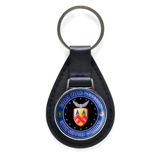 Cold War Veteran 377th Support Command Black Leather Keychain Silver Keyring