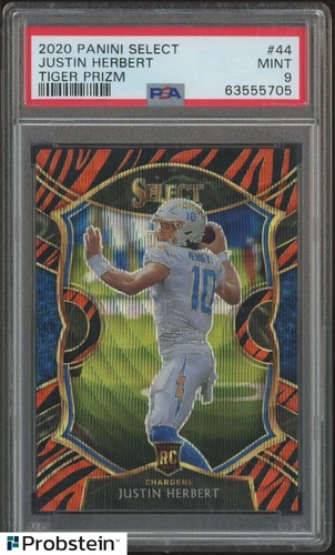 2020 Panini Select Tiger Prizm #44 Justin Herbert RC Rookie SSP PSA 9 MINT
