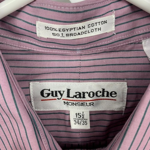 Guy Laroche Mens Pink Gray Long Sleeve Striped Dress Shirt Size 15.5 34-35 - Foto 2 di 7