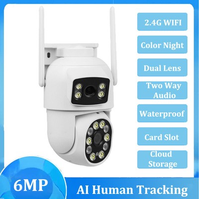 6MP IP Camera WiFi Security IP65 Outdoor Dual Lens Color Night AI Human Tracking