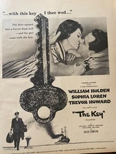 The Key, William Holden, Sophia Loren, Full Page Vintage Promotional Ad, aa