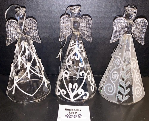 3 Spun Glass Angel Bell Christmas Ornaments Silver Tone - Picture 11 of 15