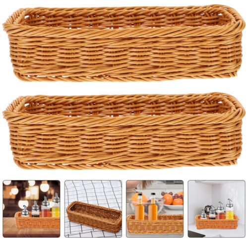 2pcs Woven Cutlery Storage Basket Tabletop Cutlery Basket Sundries Storage