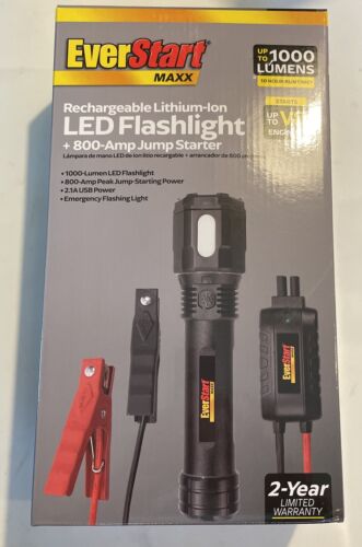 EverStart Maxx rechargeable lithium-ion LED flashlight 800-Amp jump starter NIB