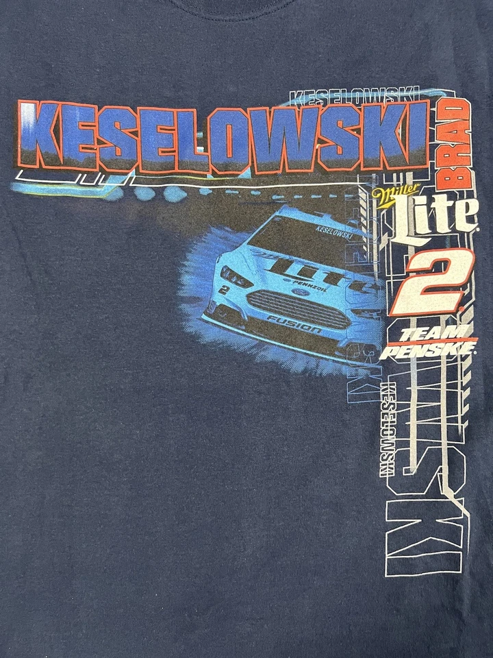 NASCAR Brad Keselowski T-Shirt Men’s L #2 Miller Lite Penske Racing Doublesided - Image 3 of 4