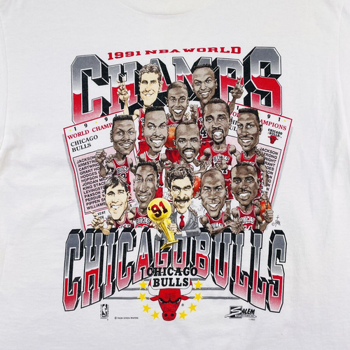 Maglietta Vintage 1991 NBA World Champion Chicago Bulls Uomo Taglia L Caricatura Salem Tag - Foto 5 di 11