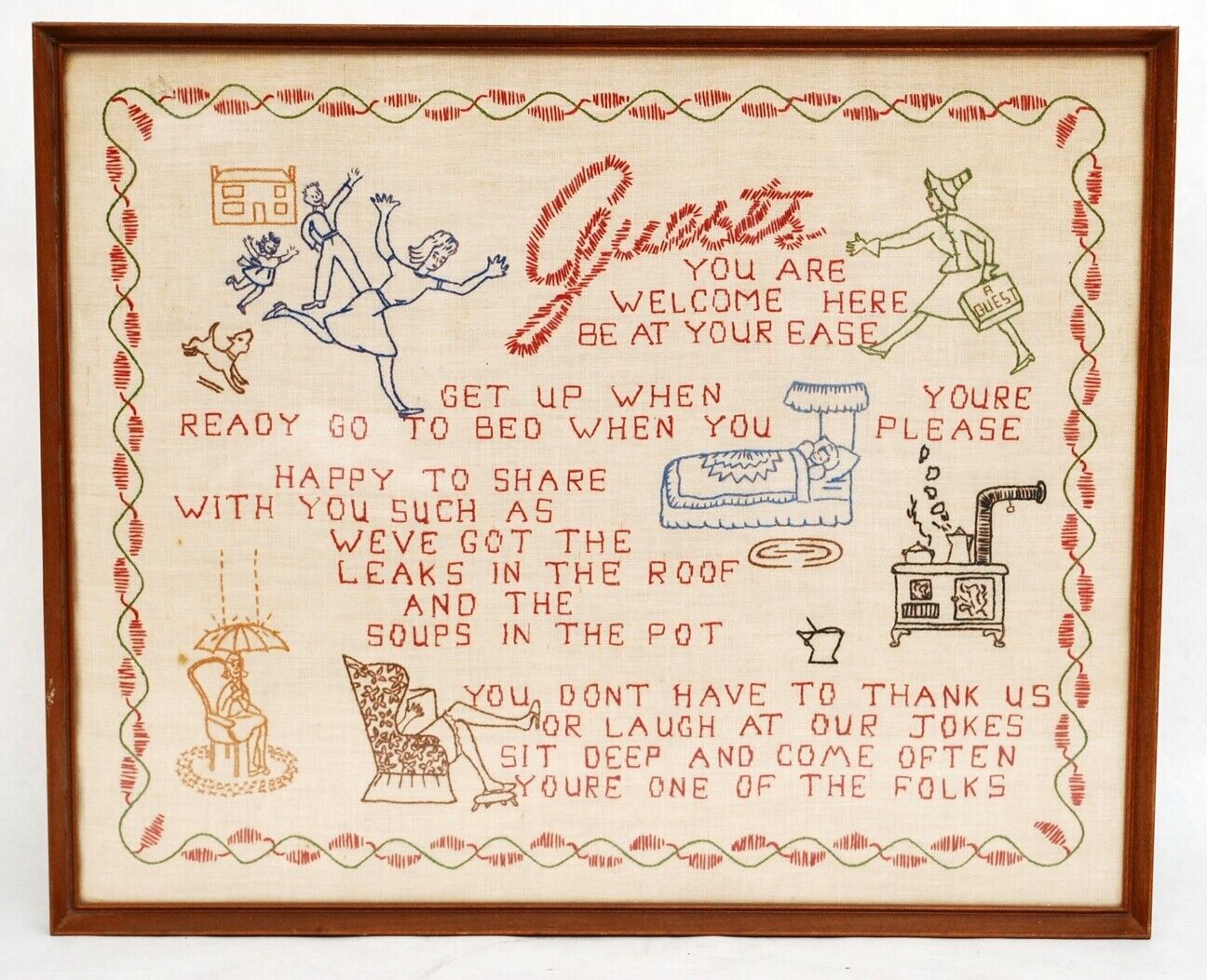 Vintage Needlepoint Guest Bedroom House Home Welcome Vacation Ar