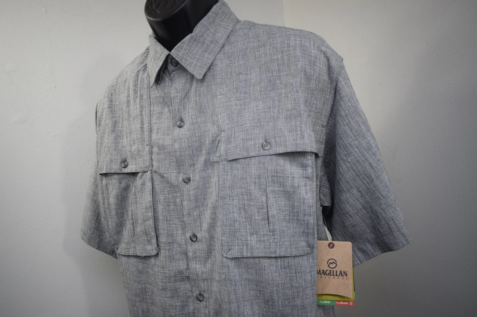 Magellan Angler Fit Vented Fishing Shirt Gray Short Sleeve Mens Size XL NEW