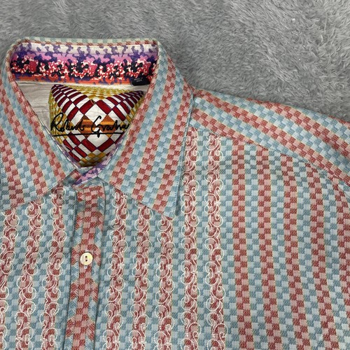 Robert Graham Shirt Mens XXL Multi Check Flip Cuff Embroidery Button Up Long Slv - Picture 2 of 11