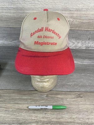 Vintage Randall Hardesty Hat Cap Snap Back Red Tan Advertising Promo Mens 90s