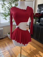 Red Cutout Long Sleeve Women's Dance Dress Performance Costume Outfit