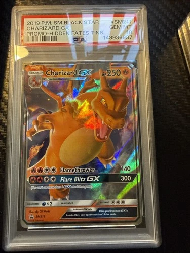 2019 POKEMON SM BLACK STAR PROMO HIDDEN FATES TINS #SM211 CHARIZARD GX PSA 10