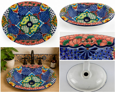 Mexikanisches Talavera Waschbecken MAR 54x44cm Keramik Handbemalt Blau Bunt