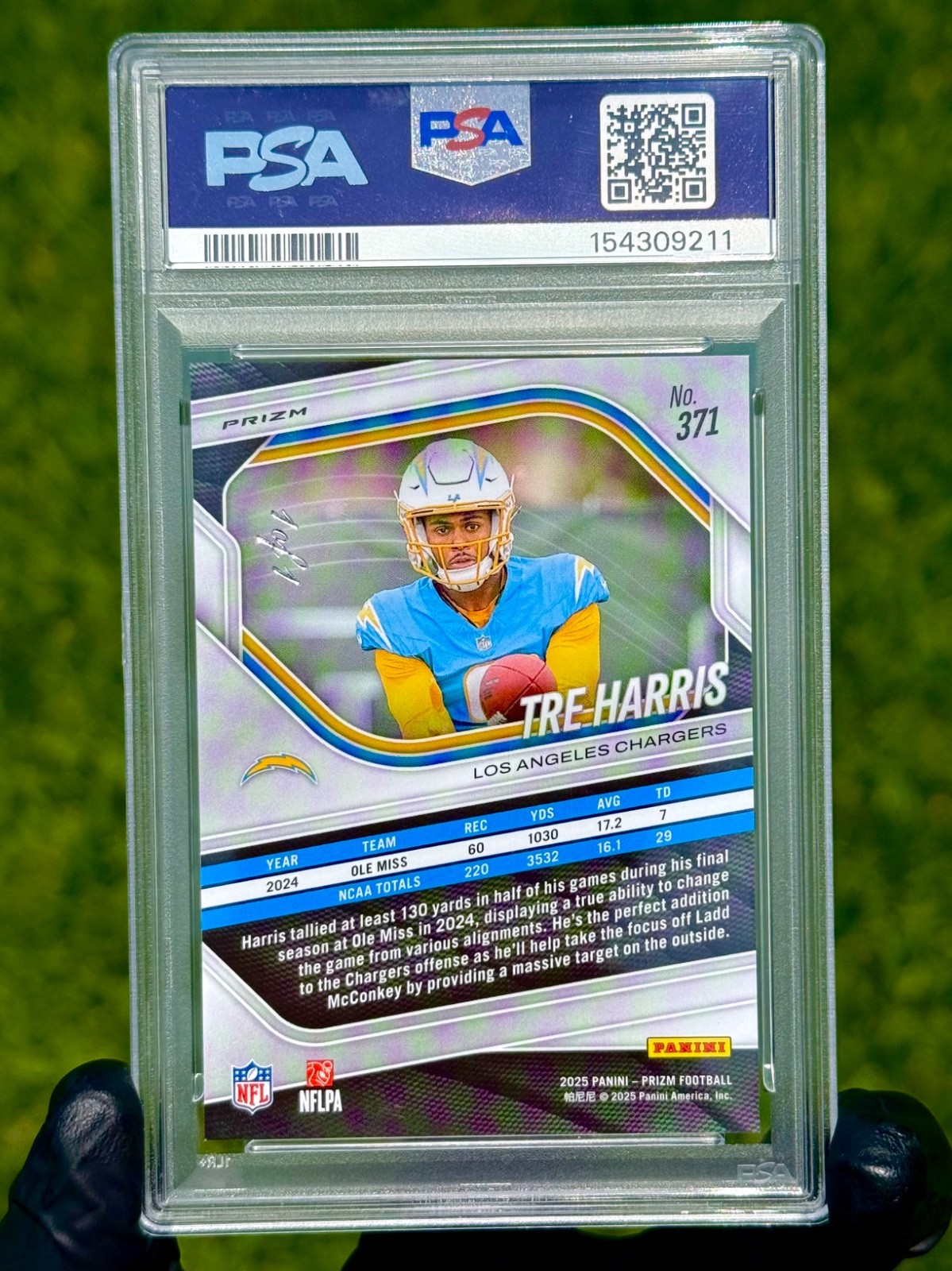 2025 Panini Prizm Tre Harris Nebula Choice 1/1 Rookie Card PSA 9 TRUE 1/1 RC 371 view 2