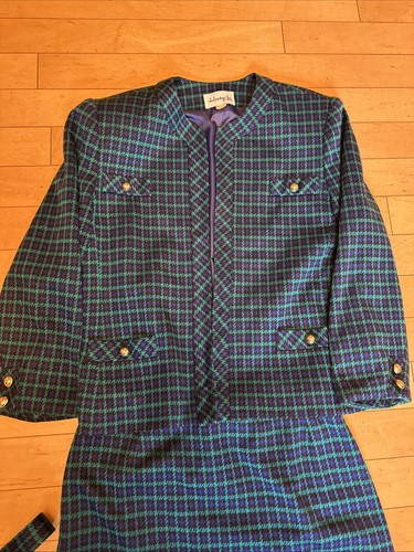 Vintage Henry Lee Anzug Damen 14 blau kariert ahnungslos Kostüm Büro Blazer Gürtel - Bild 3 von 7