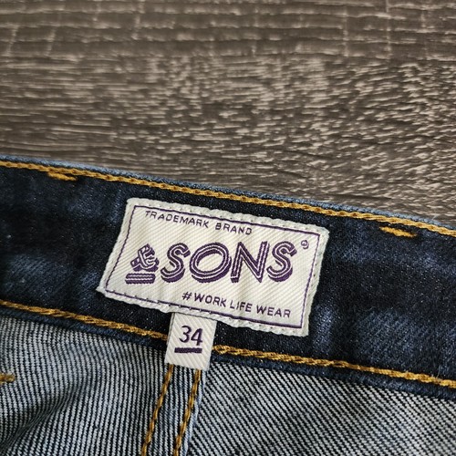 Brandon &Son Jeans Mens 34x34 Dark Wash Blue Skinny Slim Stretch Button Fly - Picture 3 of 15