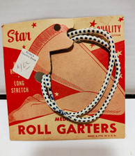 Star Vintage Women's Medium Long Stretch Roll Garters Rayon/Cotton White/Blue