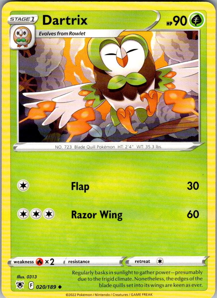 Dartrix 020/189 Uncommon Astral Radiance Pokemon Near Mint