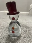 Blenko Snowman Red Top Hat Art Glass Paperweight Figurine Sculpture 6.5 " H