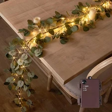 Hairui Lighted Artificial Eucalyptus Garland 6FT 96 LED Battery EUCALYPTUS 