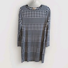 Michael Kors Dress Stretch Jersey Womens Sz M Navy Blue Houndstooth Long Sleeve