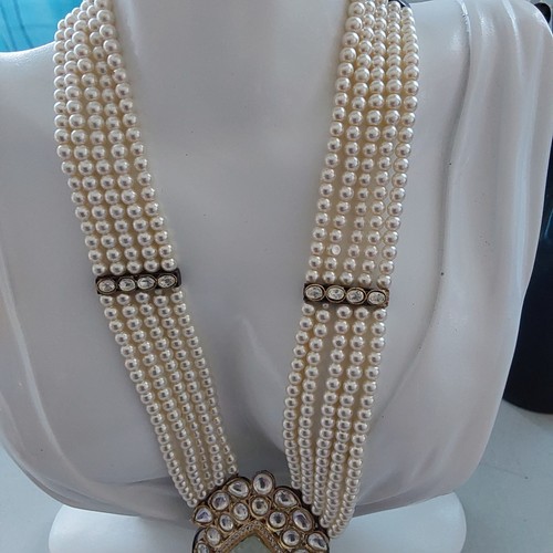 Conjunto de collar y pendiente Stament boho étnico India imitación perla multihilamento 616 - Imagen 4 de 6