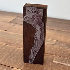 Vtg  Letterpress Printing Block 1950s lady Wood Mounted Metal Printer Plate 183