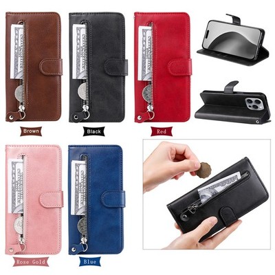 Handyhülle für iPhone 17 Pro 17 16 15 14 13 12 Anti-Kratz Zip Flip Wallet Case