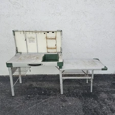 Vintage Coleman Exponent Camping Kitchen Portable Folding Game Table Sink