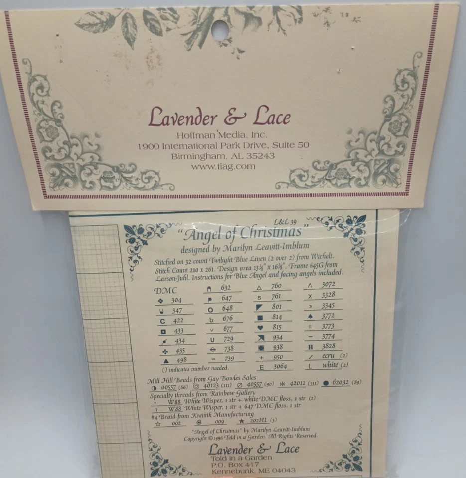 Lavender & Lace ANGEL OF CHRISTMAS LL39 Leavitt-Imblum Chart Pattern NOS 1996 - Image 3 of 3