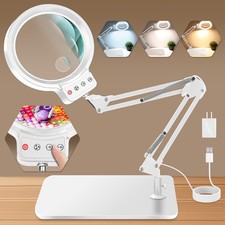 10X 30X Large Magnifying Glass with Light and Stand, 5-inch 5 inches, White