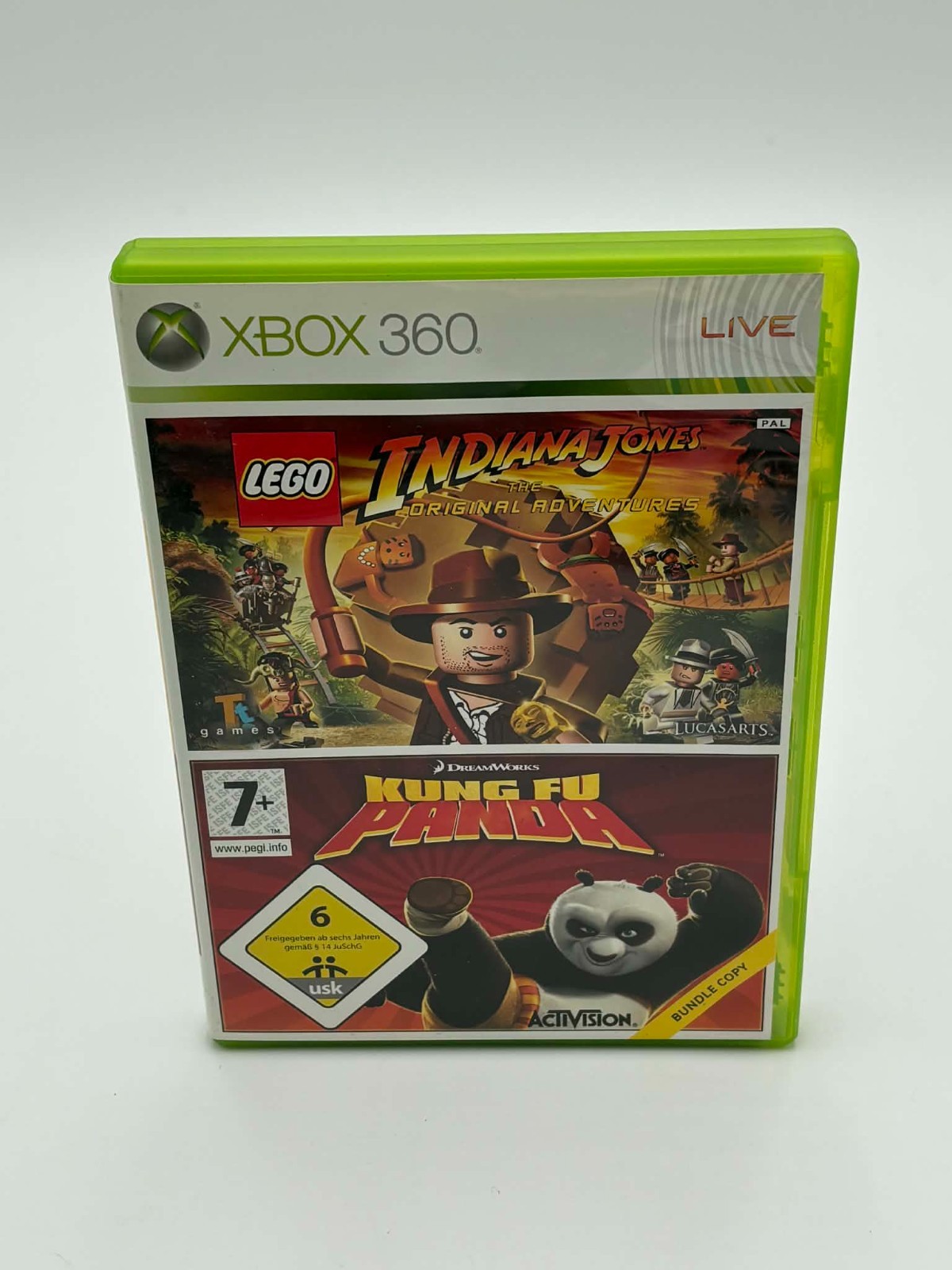 Jeu Lego Indiana Jones + Kung-Fu Panda Xbox 360 en boite - très bon état